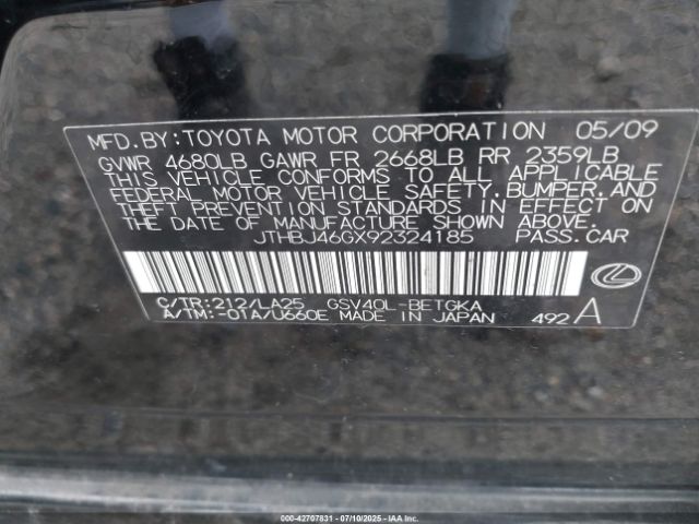 2009 LEXUS ES 350 JTHBJ46GX92324185 Photo 8