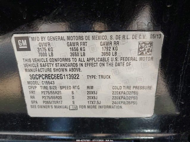 3GCPCREC6EG113922 Chevrolet l83 - vvt, afm (active fuel management), aluminum