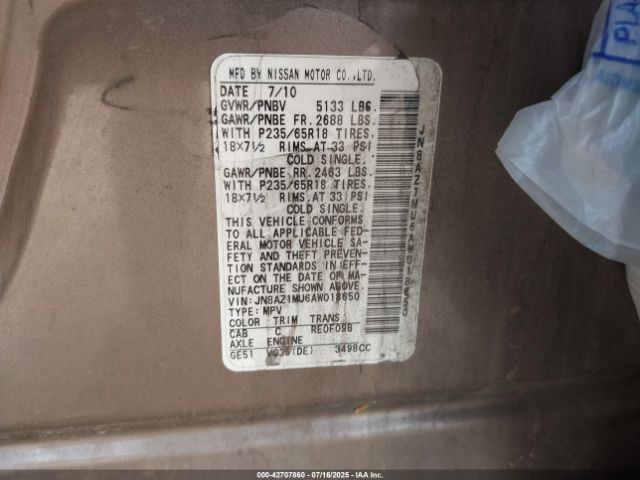 2010 NISSAN MURANO JN8AZ1MU6AW018650 Photo 8