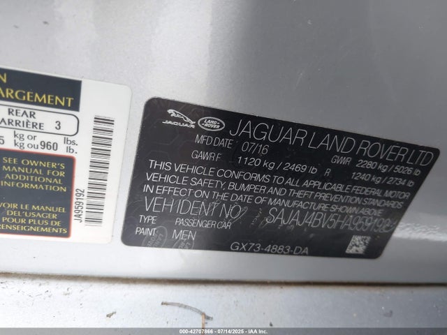 SAJAJ4BV5HA959192 Jaguar s/c lev3 sulev30