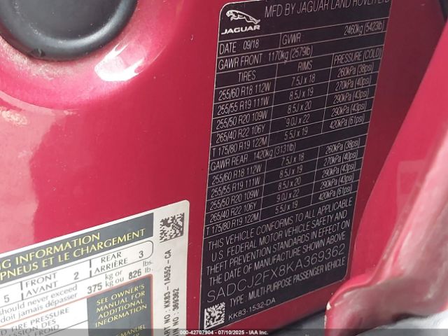 2019 JAGUAR F-PACE SADCJ2FX8KA369362 Photo 8