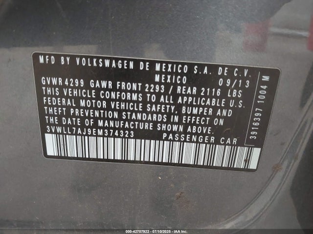 Volkswagen 2014 2014 3VWLL7AJ9EM374323 Image 9