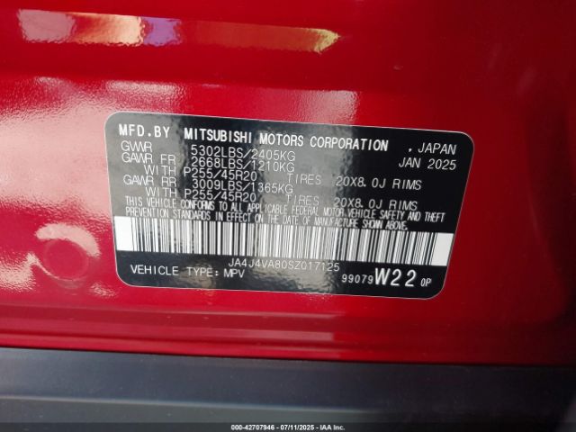 2025 MITSUBISHI OUTLANDER JA4J4VA80SZ017125 Photo 8