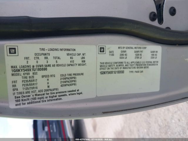2001 CADILLAC SEVILLE 1G6KY549X1U180690 Photo 8