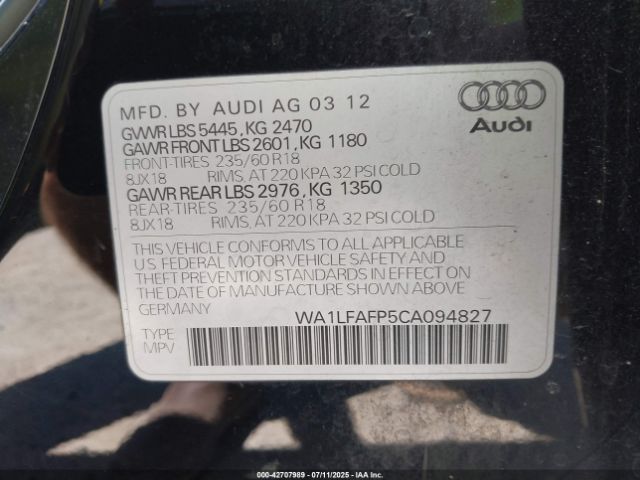 2012 AUDI Q5 WA1LFAFP5CA094827 Photo 8
