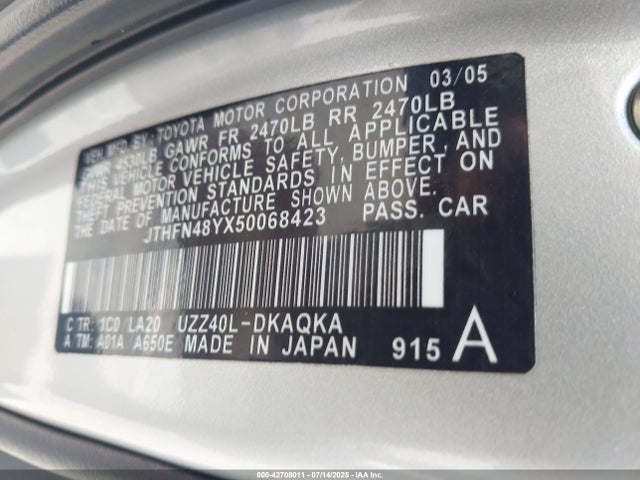 2005 LEXUS SC 430 JTHFN48YX50068423 Photo 8