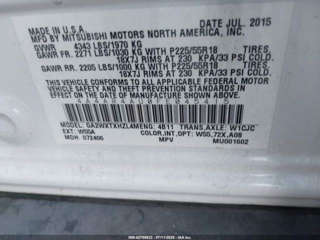 2015 MITSUBISHI OUTLANDER SPORT 4A4AR4AU0FE045415 Photo 8