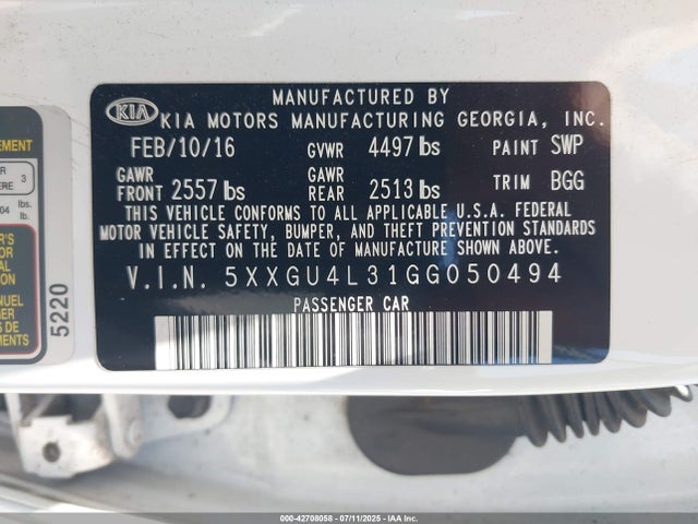 5XXGU4L31GG050494 KIA t-gdi theta ii
