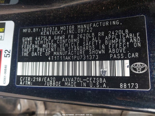 4T1T11AK1PU731373 Toyota a25a-fks