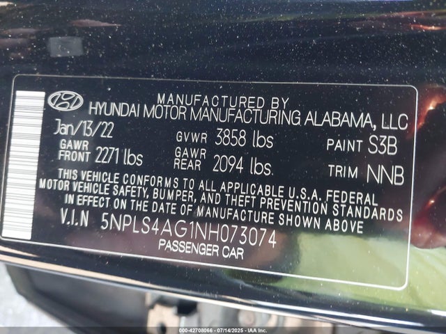 5NPLS4AG1NH073074 Hyundai mpi nu pe