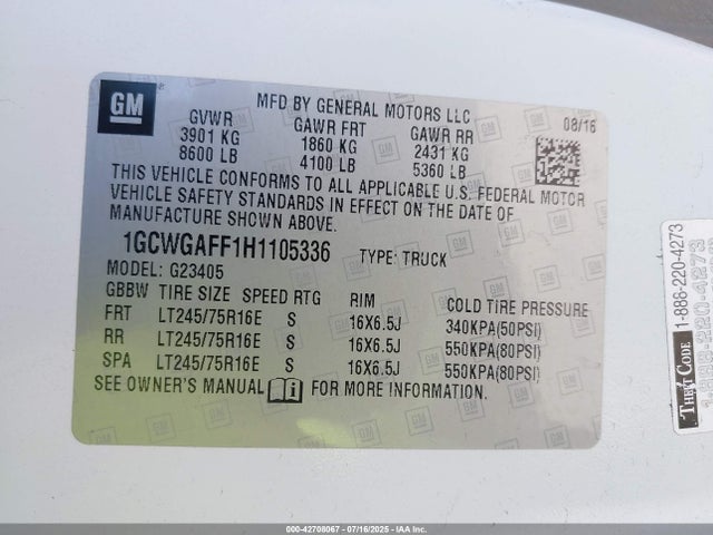 1GCWGAFF1H1105336 Chevrolet l20 - engine flexible fuel, iron