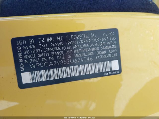 2002 PORSCHE BOXSTER WP0CA29852U624046 Photo 8