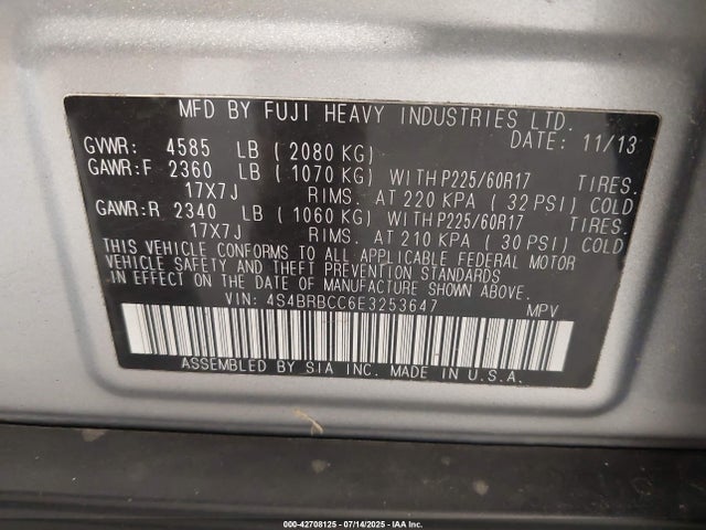 Subaru 2.5na u5 2014 4S4BRBCC6E3253647 Image 9