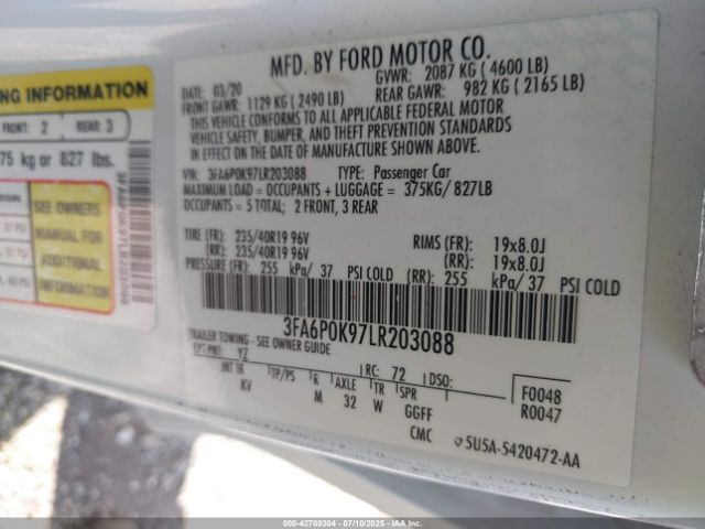 2020 FORD FUSION 3FA6P0K97LR203088 Photo 8
