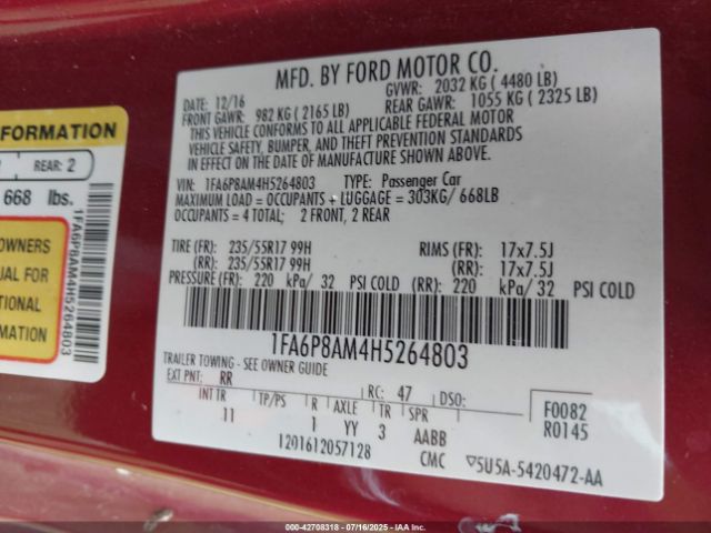2017 FORD MUSTANG 1FA6P8AM4H5264803 Photo 8