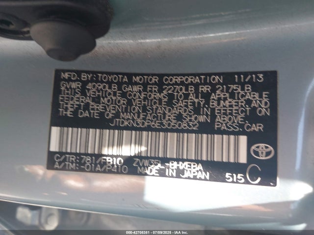 Toyota 2zr-fxe+3jm 2014 JTDKN3DP6E3050832 Image 9
