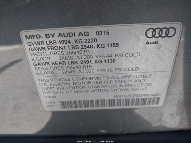 2015 AUDI Q3 WA1GFCFSXFR014431 Photo 8