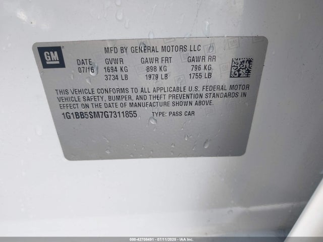 1G1BB5SM7G7311855 Chevrolet le2 - di: direct injection, alum, vvt, gen i, gmna