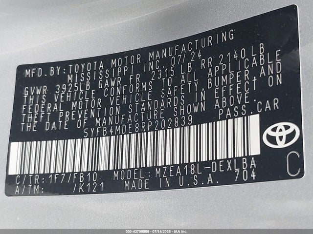 5YFB4MDE8RP202839 Toyota m20a-fks