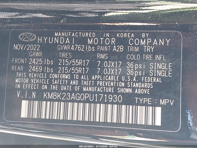 KM8K23AG0PU171930 Hyundai 2023