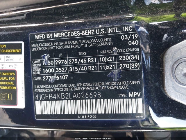 Продажа на аукционе авто 2020 Mercedes-benz Gle 350 4matic, vin: 4JGFB4KB2LA026698, номер лота: 42708557