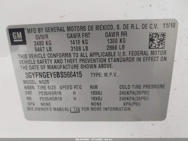 2011 CADILLAC SRX 3GYFNGEY6BS566415 Photo 8