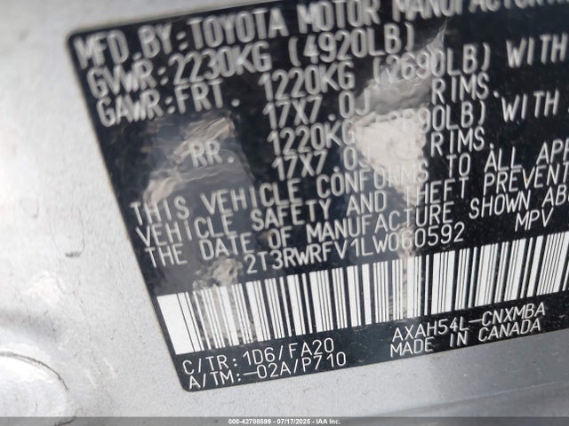 2T3RWRFV1LW060592 Toyota a25-fxz, 3nm+4nm