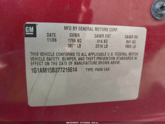 2007 CHEVROLET COBALT 1G1AM15B277216614 Photo 8