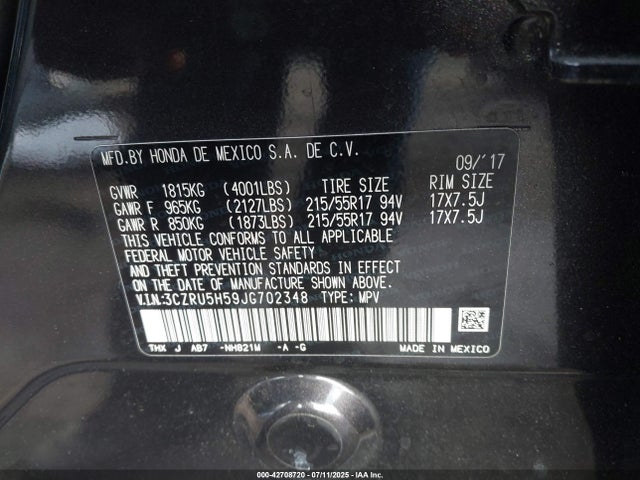 3CZRU5H59JG702348 Honda r18z9