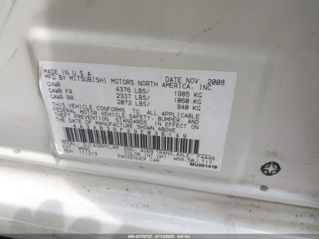 2009 MITSUBISHI GALANT 4A3AB36F29E036149 Photo 8
