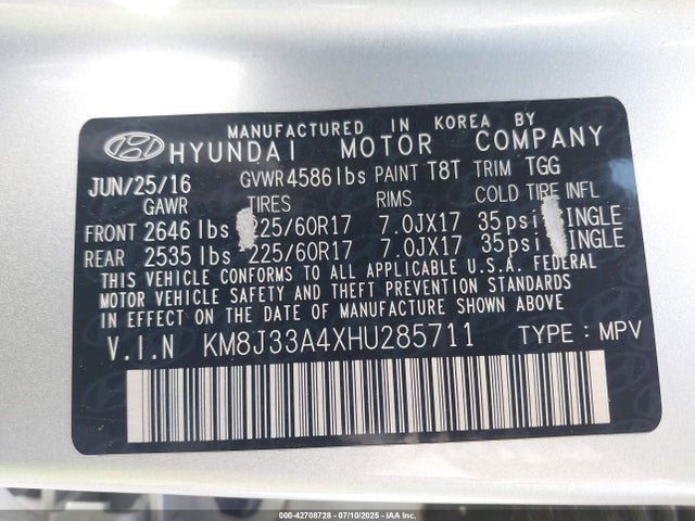 KM8J33A4XHU285711 Hyundai gdi nu