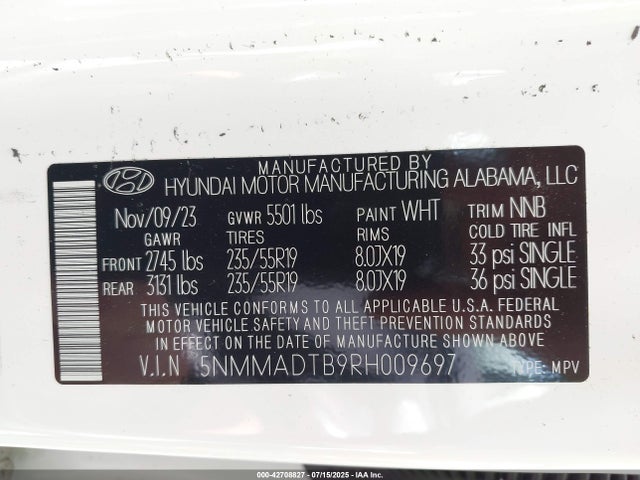 5NMMADTB9RH009697 Genesis t-gdi theta iii