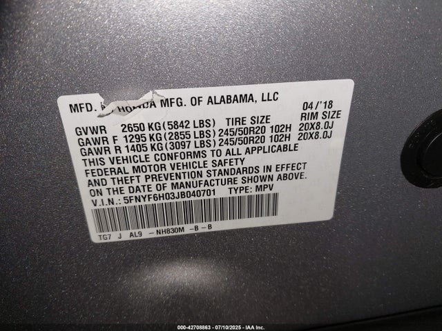 5FNYF6H03JB040701 Honda j35y6
