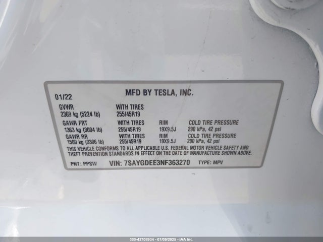2022 TESLA MODEL Y 7SAYGDEE3NF363270 Photo 8