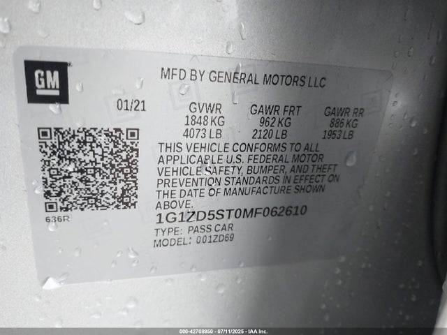 Chevrolet lfv - direct injection, variable valve timing, gen 1 gmna 2021 1G1ZD5ST0MF062610 Image 9