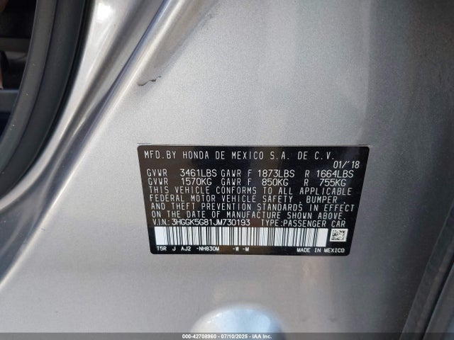 3HGGK5G81JM730193 Honda l15b1