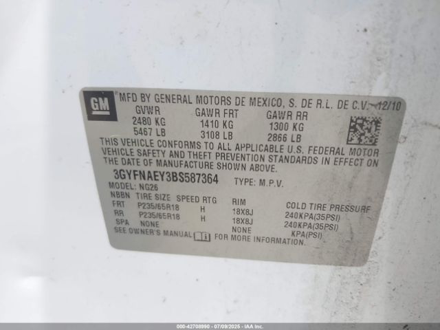 2011 CADILLAC SRX 3GYFNAEY3BS587364 Photo 8