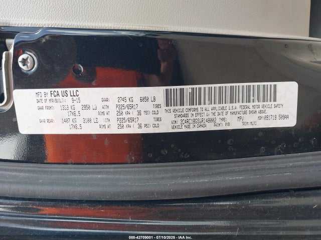 Chrysler 2016 2016 2C4RC1BG9GR148002 Image 9