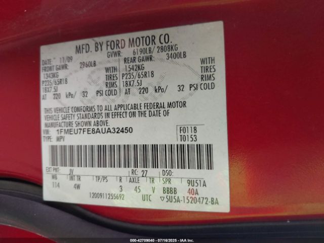 2010 FORD EXPLORER 1FMEU7FE8AUA32450 Photo 8