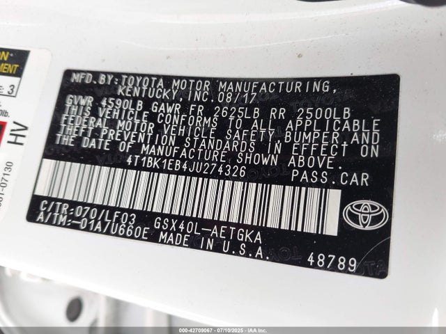 4T1BK1EB4JU274326 Toyota 2gr-fe