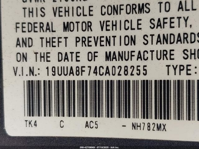 2012 ACURA TL 19UUA8F74CA028255 Photo 8