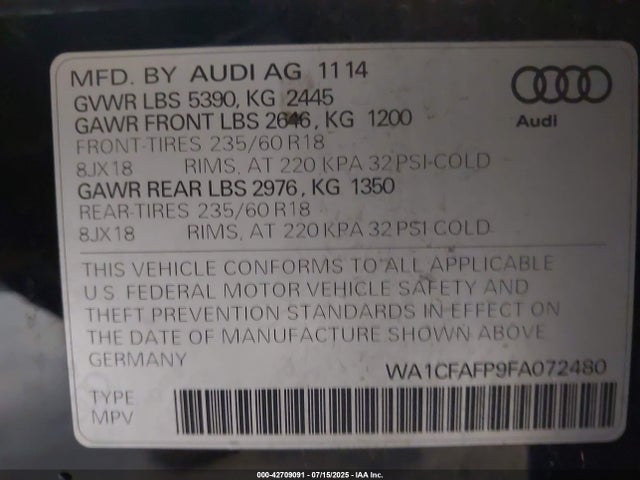 2015 AUDI Q5 WA1CFAFP9FA072480 Photo 8