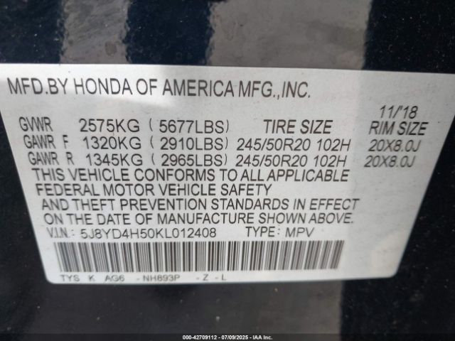 2019 ACURA MDX 5J8YD4H50KL012408 Photo 8