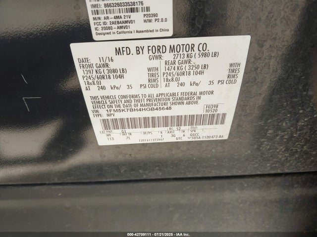 1FM5K7BH4HGB45648 Ford 2.3l gtdi