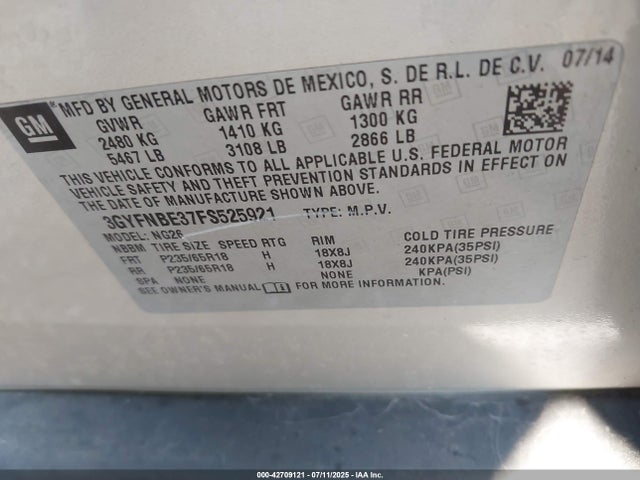 2015 CADILLAC SRX 3GYFNBE37FS525921 Photo 8