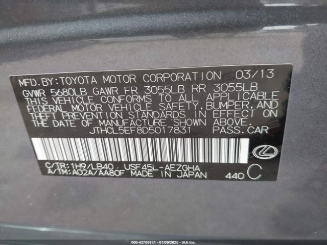 2013 LEXUS LS 460 JTHCL5EF8D5017831 Photo 8