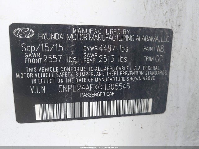 5NPE24AFXGH305545 Hyundai dohc gdi theta-ii
