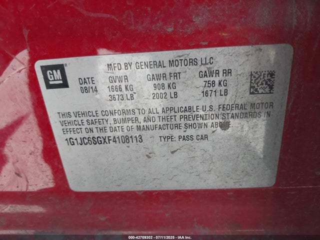 1G1JC6SGXF4108113 Chevrolet lwe
