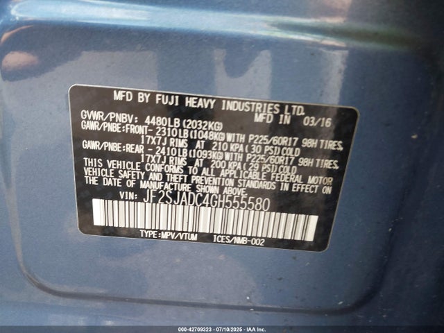 Subaru naturally aspirated u5 2016 JF2SJADC4GH555580 Image 9