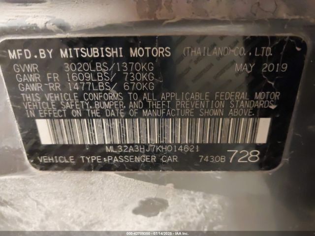 2019 MITSUBISHI MIRAGE ML32A3HJ7KH014621 Photo 8